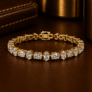 Oval Cut Lab Grown Diamond Tennis <b>Bracelet</b> DEF VVS 10K 14K <b>Solid</b> Gold Classic Prong Set Wedding <b>Bracelet</b> Fine Jewelry for Women - Product Image 1