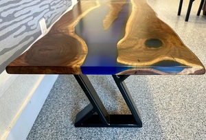 Live Edge <b>Epoxy</b> Blue River Dining <b>Table</b> Eco-Friendly Earth Day Custom Handmade Wood Furniture Wholesale - Product Image 3