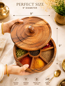 Handcrafted Wooden <b>Spice</b> <b>Box</b> 9 Inch Masala Dabba Rustic Style Kitchen Storage Organizer Traditional <b>Spice</b> Container - Product Image 2