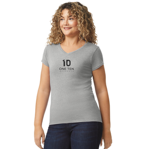 Camiseta de Cuello en V para Mujer, Color Gris, Algodón Suave, Informal, Manga Corta, Cómoda, Básica, Personalizable, Venta al Por Mayor para Damas - Product Image 2