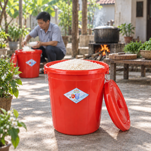 Seau de stockage d'urgence robuste de 25 L avec couvercle hermétique, poignées latérales en fil métallique, conteneur utilitaire pour eau, riz, outils, fût extérieur - Product Image 1