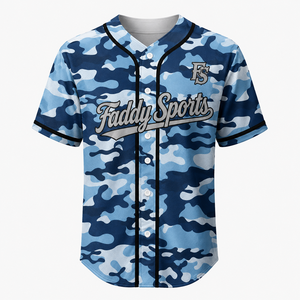 Maillot de baseball personnalisé camouflage bleu, sublimation intégrale, chemise de sport boutonnée pour homme, respirant, style hip-hop streetwear, uniforme d'équipe - Product Image 1