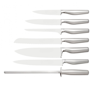 Ensemble de couteaux de cuisine professionnels 7 pièces avec lames en acier inoxydable, manches ergonomiques en métal, bloc de rangement en bois et aiguiseur - Product Image 2