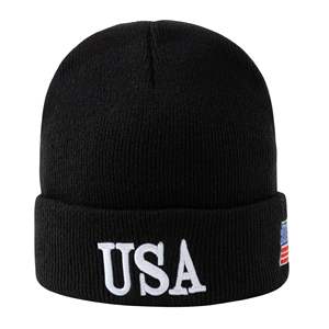 Gorros de punto elásticos suaves con logotipo de equipo personalizado, bordado, de algodón de secado rápido, jacquard, con diseño de calavera acanalada y lazos de puntos cálidos, MOQ bajo - Product Image 4