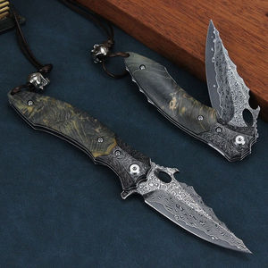 Couteau pliant personnalisé OEM de qualité industrielle en acier Damas avec étui en cuir pour le camping en plein air, garantie 1 an - Product Image 5