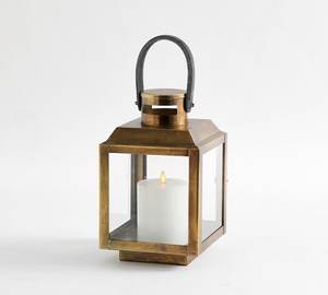 เงินเสร็จเหล็กจับตกแต่งบ้านเทียนโคมไฟที่มีหนังสีน้ำตาลจับ - Product Image 1