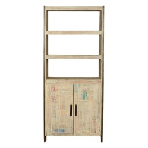 Étagère ouverte à 3 étagères en bois de manguier massif rustique finition brute blanche de récupération industrielle armoire de bibliothèque polyvalente - Product Image 2