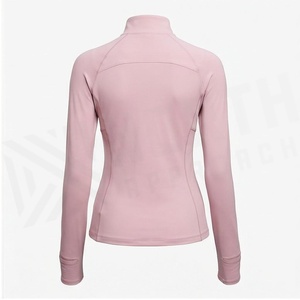 <b>Women's</b> Pink Ribbed Long Sleeve Quarter-<b>Zip</b> Yoga <b>Top</b> Breathable Spandex Polyester Sportswear - Product Image 2