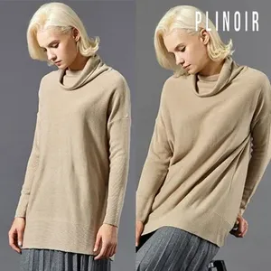 Prinua Femme Beige Col Roulé Poncho Tricot Haut Confortable - Product Image 1