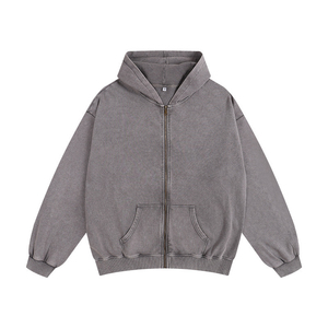 <b>Mens</b> Oversized Zip-Up Hoodie Solid Color Fleece Casual Hooded <b>Sweatshirt</b> Regular Length 100% Cotton Knitted Autumn Wear - Product Image 5