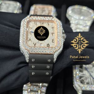 นาฬิกา Pahal Jewels Luxury Square Diamond Moissanite สำหรับทุกเพศ ตัวเรือนสแตนเลสสตีล ระบบอนาล็อก ควอตซ์ ขนาด 40 มม. กระจกแซฟไฟร์ กันน้ำ - Product Image 4