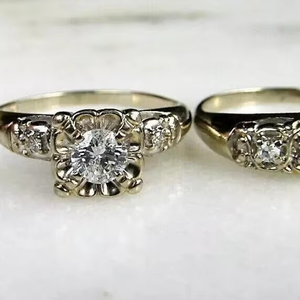 Conjunto de Anillos de Boda de Moissanita con Corte Redondo, Plata de Ley 925, Chapado en Oro, Estilo Vintage - Product Image 1