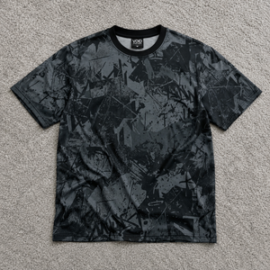T-shirt streetwear personnalisé à impression intégrale par sublimation, motif abstrait monochrome foncé pour homme, style grunge - Product Image 6