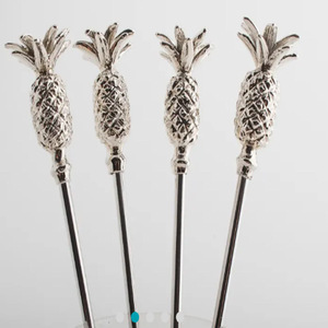 Antique Gold Finish 4-<b>pc</b> Cocktail Stirrers <b>Set</b> of 4 Stainless Steel Stirrers Pineapple Cocktail Stirrer - Product Image 2