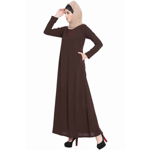 Abaya marrón de manga larga hasta el suelo, cuello redondo, corte holgado, vestido modesto de algodón para mujer, uso diario, estilo de Oriente Medio - Product Image 2
