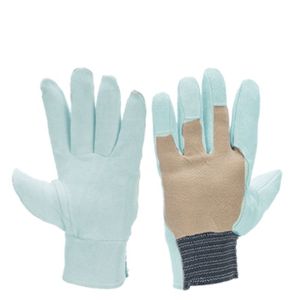 Gants de travail robustes en cuir de vachette pleine fleur avec paume renforcée, pouce Keystone, dos en coton et poignet élastique pour ouvriers du bâtiment - Product Image 1