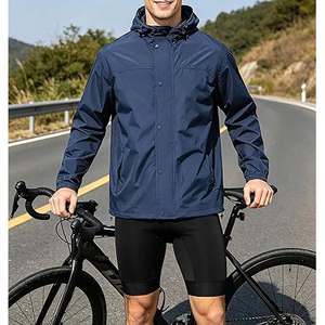 <b>Men's</b> Hooded Waterproof Windbreaker Jacket Solid Color Casual Polyester Lightweight Spring Outdoor Wear with Drawstring Pocket - Product Image 2