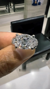 5CT Oval Lab Grown Diamond <b>Ring</b> 14K White Gold Halo Engagement <b>Ring</b> Luxury Statement Wedding Jewelry Gift for Her - Product Image 3