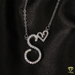Luxury " S " <b>Letter</b> Pendant Necklace Heart Design Diamond Chain Jewelry For Women - Product Image 1
