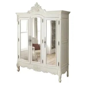 Armario de madera para dormitorio, mueble de tres puertas, color blanco