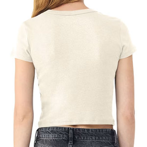 Bulk Price Summer Women <b>Crop</b> T-Shirt Soft Breathable 100% Cotton O-Neck Short Sleeve Casual Solid Plain Cropped Tee for Girls - Product Image 3