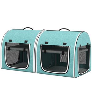 Trasportino Morbido a 2 Lati per Gatti con Divisorio e Borsa Portaoggetti (Verde) - Poliestere e PC - Product Image 1