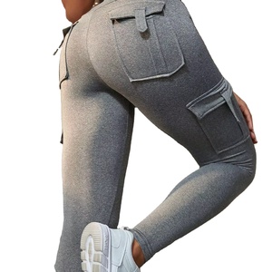 High Quality Women's Mid-Waisted Flat Loose Fit Stretchy Breathable Eco-Friendly Cargo <b>Leggings</b> Multi-Pockets Casual Solid - Product Image 5