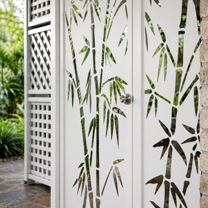 White Bamboo Laser Cut Metal <b>Privacy</b> <b>Screen</b> Decorative Patio Partition Gate Garden Outdoor Panel Door - Product Image 3