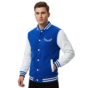 Veste universitaire bleue pour homme avec manches blanches, logo brodé, col rabattu, coupe classique, pour l'automne - Product Image 2