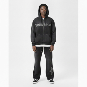 Unisex Hooded Fleece Tracksuit Set Digital Print Custom Printed Solid Rhinestone Logo <b>Full</b> <b>Zip</b> <b>Sweatshirt</b> Regular Fit Sweatpants - Product Image 3