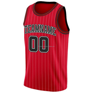Basket-ball unisexe authentique personnalisé à rayures rouges et blanches, respirant, antibactérien, séchage rapide, grande taille, sublimation - Product Image 3