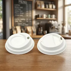 Couvre-tasse universel anti-fuite en bagasse de qualité alimentaire, blanc, 80 mm, écologique, biodégradable, jetable, pour café et thé chaud - Product Image 1