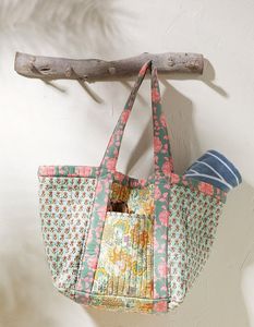 Sac fourre-tout réutilisable en coton imprimé floral style bohème avec fermeture ouverte pour femmes, idéal pour le shopping - Product Image 2