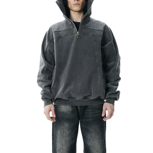 Custom High Quality <b>Men's</b> Ninja Style Half Zip Oversized Hoodie Vintage Acid Wash Balaclava Face Mask - Product Image 4