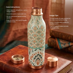 Botella de Agua de Lujo de Doble Pared de Cobre Puro Impresa, Ecológica, a Prueba de Fugas, con Diseño Ayurvédico para Beber, Uso en el Hogar y la Oficina - Product Image 3