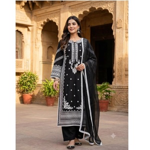 Conjunto de Kurti, pantalón y dupatta de satén de rayón, el más vendido, con forro de algodón, cómodo para fiestas, disponible a buen precio. - Product Image 1