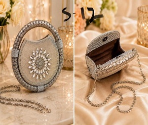 Nuevo Bolso de Mano Mini Chapado en Oro con Diseño Kundan Hecho a Mano, con Correa de Cadena, Bolso Étnico para Bodas y Fiestas, Uttar Pradesh, para Mujer - Product Image 6