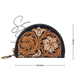 SEHRAINN New Design 2026 Handmade Tooled Leather Coin Purse Floral <b>Zip</b> Wallet Card & Cash Holder <b>Pouch</b> Western Cowgirl <b>Pouch</b> - Product Image 3