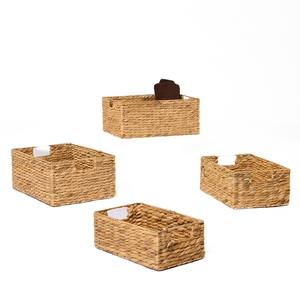 Panier rectangulaire vintage en jacinthe d'eau fait à la main, organisateur de rangement écologique, tendance de la décoration intérieure pour le marché international - Product Image 4