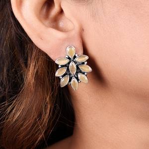 Oxidized Silver Brass Boho Tribal Ethnic Stud Earrings Multi Color Onyx Floral Vintage Indian Bohemian Party Gift for Women - Product Image 2