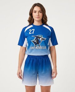 เสื้อทีมกีฬาผู้ชายแบบมืออาชีพ ปรับแต่งได้ สีน้ำเงิน Rebel Blue Fade แขนสั้น แห้งเร็ว สำหรับฟุตบอลและวอลเลย์บอล แถบข้างสีขาว - Product Image 4