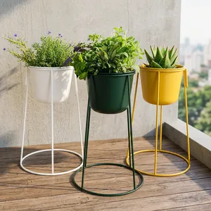 Soporte de Metal para Macetas con Maceta Redonda y Base Circular Elevada para Plantas de Interior y Exterior, Sala de Estar, Balcón, Jardín - Product Image 3