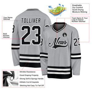 เสื้อฮอกกี้น้ำแข็งผู้ชายพิมพ์ลายแบบ Sublimation ออกแบบเองได้ ทรงพอดีตัว ระบายอากาศดี เป็นมิตรกับสิ่งแวดล้อม บริการ OEM ผลิตจากโพลีเอสเตอร์ 100% คุณภาพสูง - Product Image 6