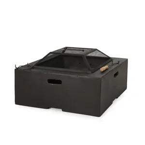 Brasero carré moderne en métal noir pour l'extérieur avec écran anti-étincelles en maille pour patio, jardin et cour. - Product Image 1