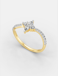 Anillo de compromiso de oro de 14K con diamantes cultivados en laboratorio de 0.75 CTW en forma de pera y redondos, diseño floral en racimo con banda pavé retorcida - Product Image 1