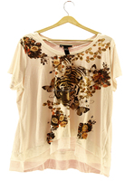Camiseta Ecológica de Alta Calidad para Mujer, Cuello en V, Diseño Personalizado, Cuadros, Cuentas, Botones, Patrón 3D, Diamantes, para Todas las Temporadas, al por Mayor