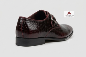 Chaussures habillées Oxford pour hommes, motif crocodile bordeaux, à boucle réglable, élégantes pour tenue de bureau formelle - Product Image 2