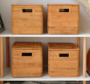 Home Decor Natural Rattan <b>Basket</b> with Handle Lid for Clothing <b>Toys</b> Books <b>Storage</b> Laundry <b>Basket</b> Home Hotel Organization Decor - Product Image 5