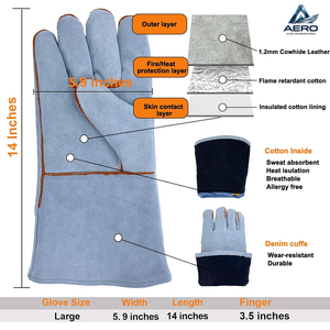 Service OEM ODM sur mesure, gants en cuir suédé gris anti-chaleur pour usage industriel, résistants à l'abrasion, équipement de sécurité pour les mains. - Product Image 2