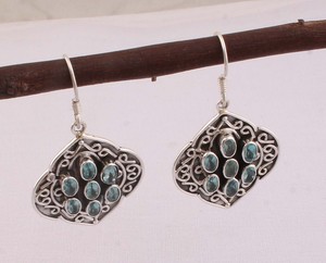 Pendientes de Plata de Ley 925 con Topacio Azul, Estilo Vintage, Gema de Topacio Azul Claro Genuino, Pendientes Colgantes Hechos a Mano, Venta al Por Mayor - Product Image 6